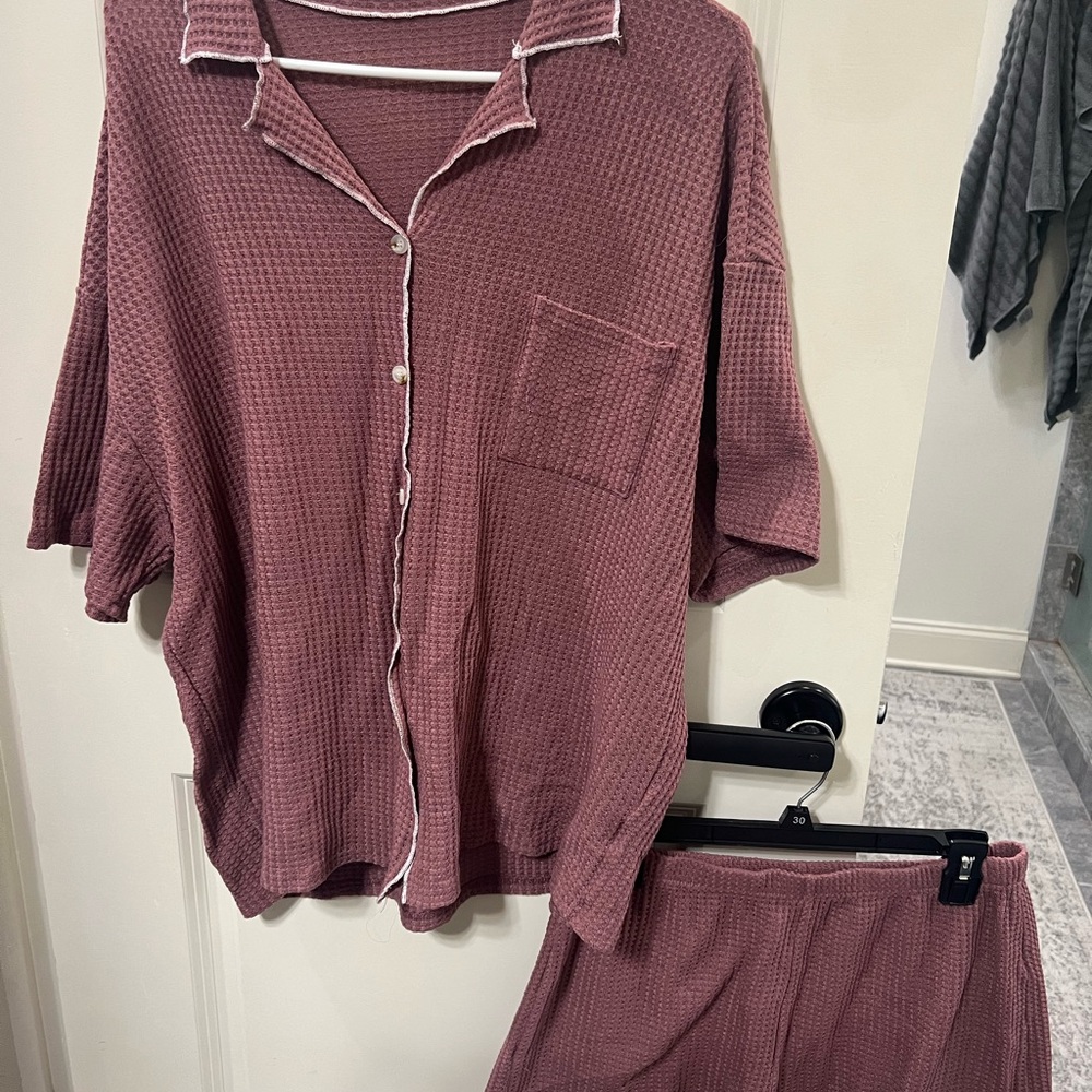 Women's Mauve Waffle Knit Pajama Set